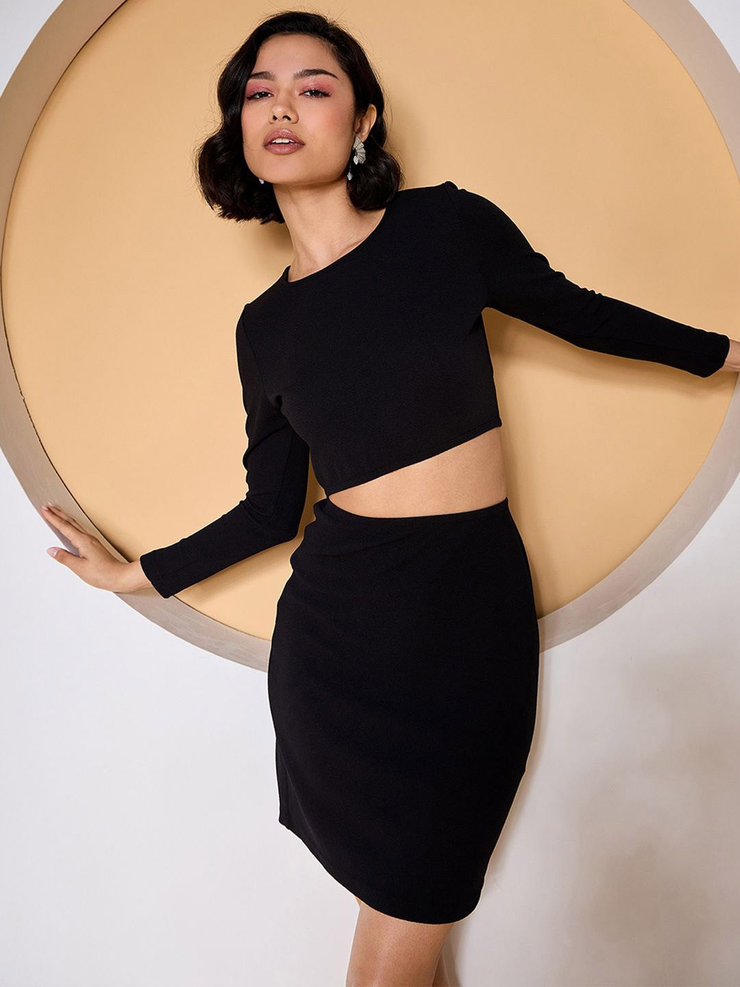 Zummer Black Waist Cut Out Short Bodycon Dress