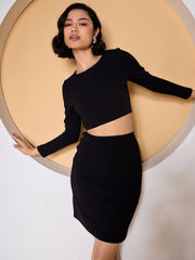 Zummer Black Waist Cut Out Short Bodycon Dress