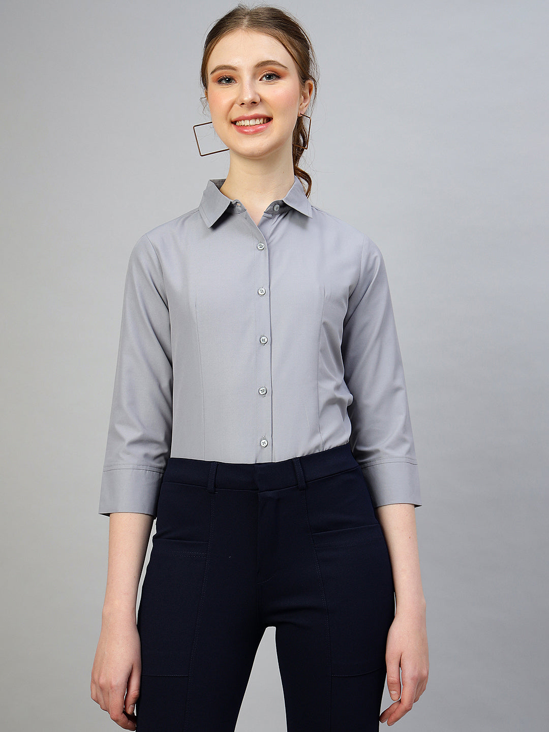 fithub spread collar opaque regular fit formal shirt