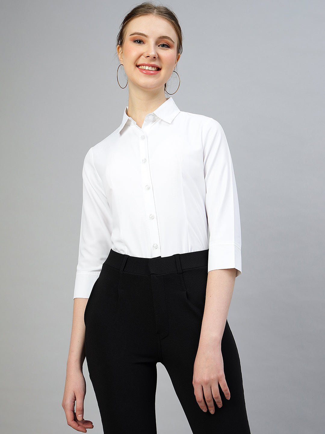 fithub spread collar opaque regular fit formal shirt