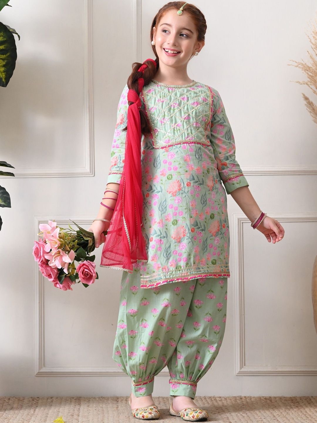 Indi Loom Couture Girls Orange Kurta Sharara Set with Dupatta ILKSD15