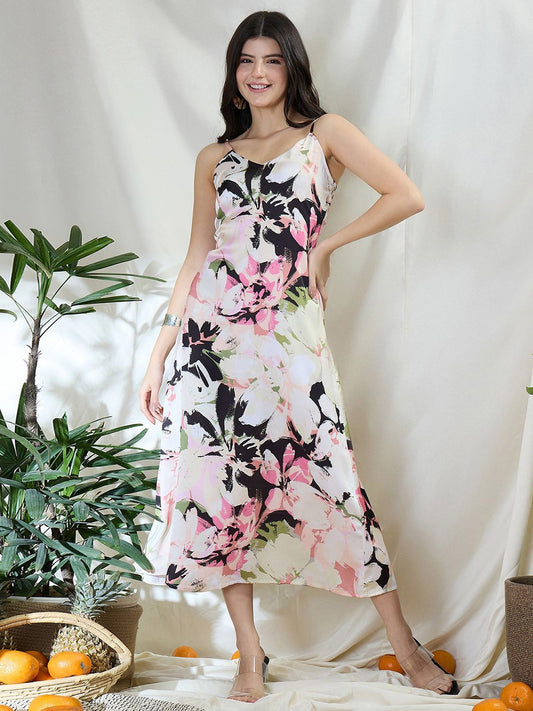 Zummer Multi Floral Back Tie A-Line Midi Dress