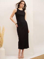 Zummer Black Rib Back Cut Out Midi Dress